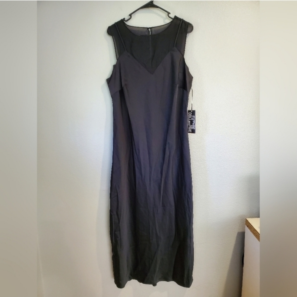 Future Collective Women's Sleeveless Mixed Media Ankle Slip Dress Black - Picture 9 of 9